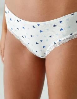 Culotte Forme Midi Coton Stretch Imprimé " Coeurs" Et Dentelle - Lot De 3 -Boutique De Lingerie De Mode 700558 C01 zoomx vue3