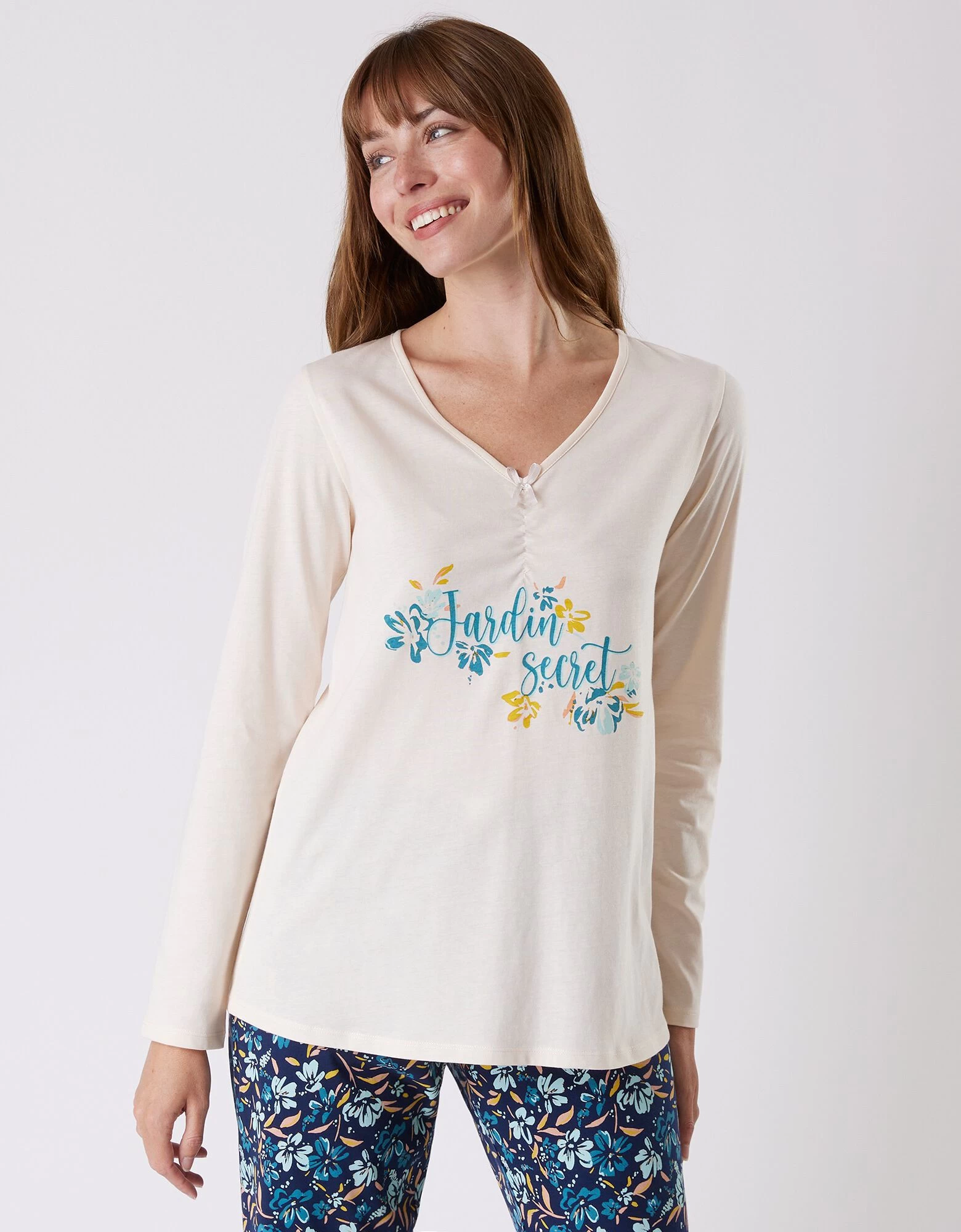 Tee-shirt Pyjama Manches Longues Imprimé Placé "jardin Secret" 3 Tee-shirt Pyjama Manches Longues Imprimé Placé "jardin Secret"