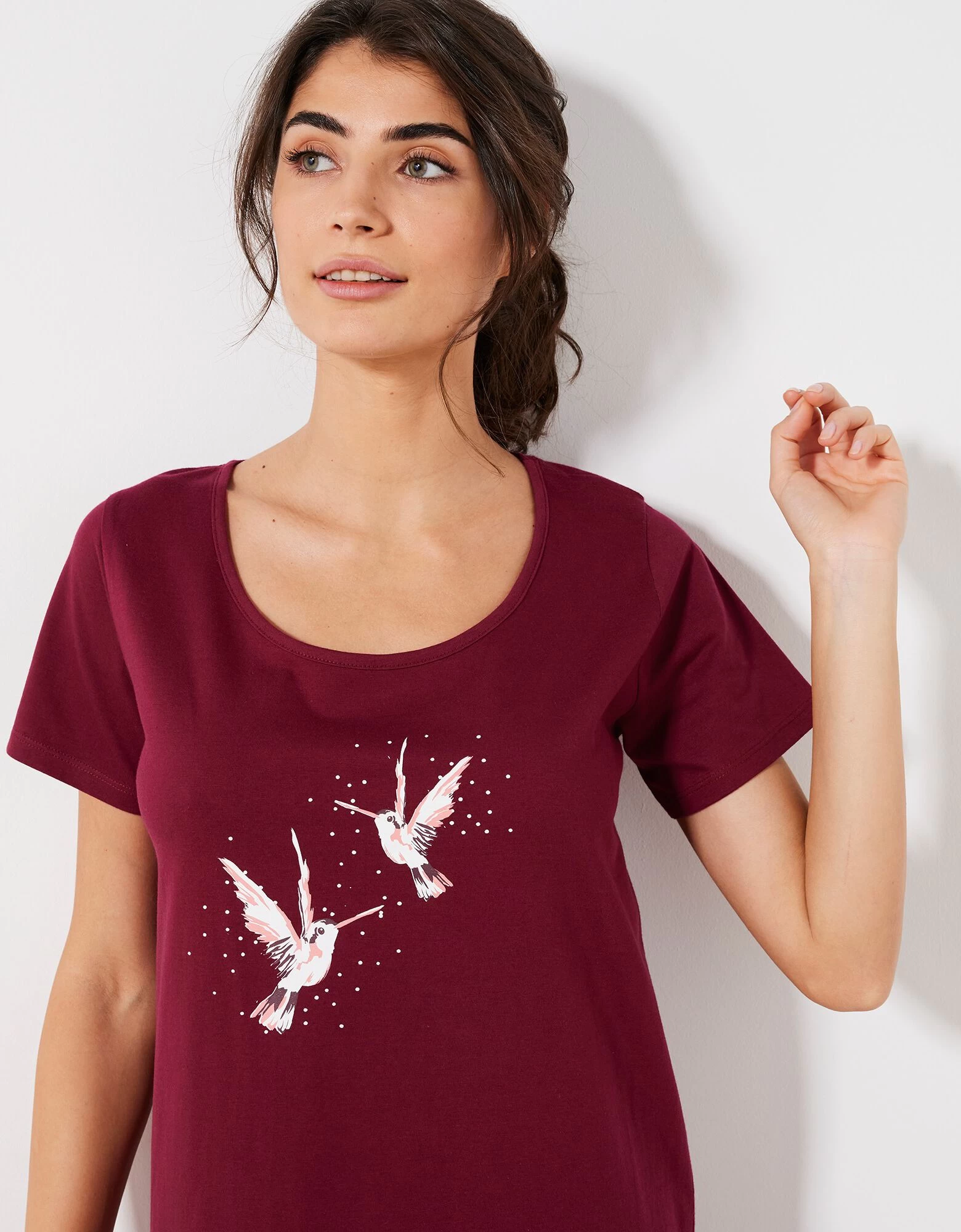Chemise De Nuit Courte Imprimé Oiseaux 5 Chemise De Nuit Courte Imprimé Oiseaux – Image 3
