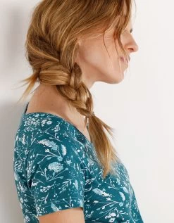 Tee-shirt Asymétrique Manches Courtes – Fleuri émeraude -Boutique De Lingerie De Mode 703151 C01 zoom detailRFP