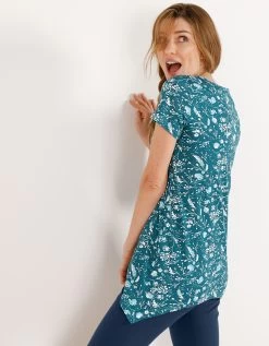 Tee-shirt Asymétrique Manches Courtes – Fleuri émeraude -Boutique De Lingerie De Mode 703151 C01 zoomx vue3