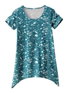 Tee-shirt Asymétrique Manches Courtes – Fleuri émeraude -Boutique De Lingerie De Mode 703151 C01 zoomx vue5