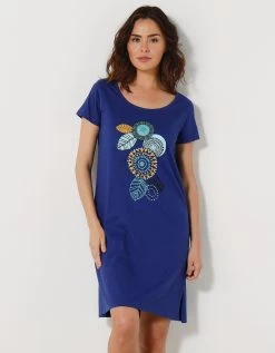Chemise De Nuit Courte Manches Courtes Motif "rosaces"