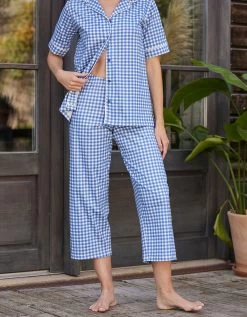 Pyjama Pantalon Court Imprimé Carreaux - Col Tailleur 10 Pyjama Pantalon Court Imprimé Carreaux - Col Tailleur -Boutique De Lingerie De Mode 703229 C01 zoomx vue3