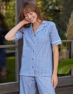 Pyjama Pantalon Court Imprimé Carreaux - Col Tailleur 11 Pyjama Pantalon Court Imprimé Carreaux - Col Tailleur -Boutique De Lingerie De Mode 703229 C01 zoomx vue4