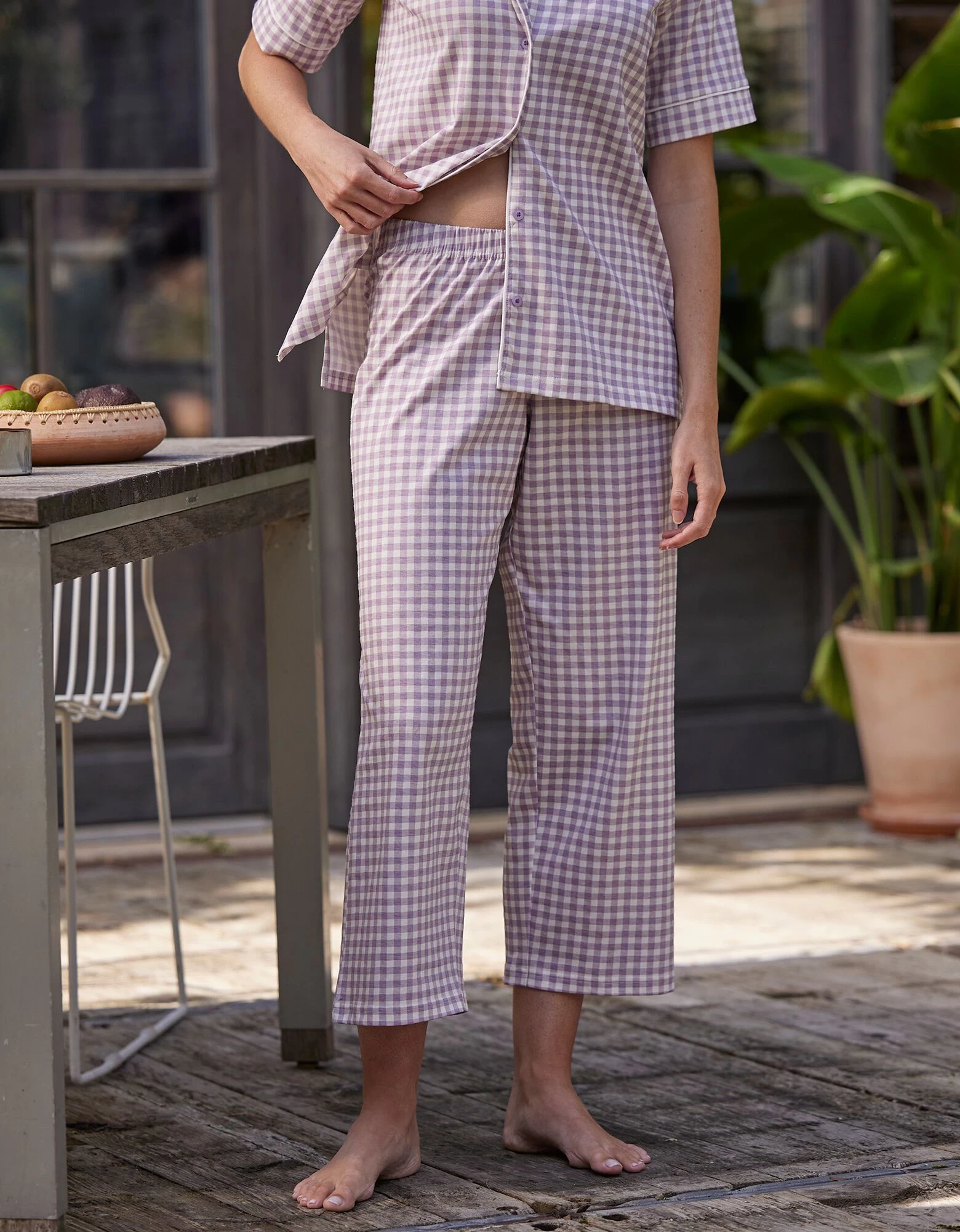 Pyjama Pantalon Court Imprimé Carreaux - Col Tailleur 8 Pyjama Pantalon Court Imprimé Carreaux - Col Tailleur – Image 6