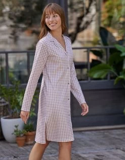 Chemise De Nuit Boutonnée Imprimé Petits Carreaux