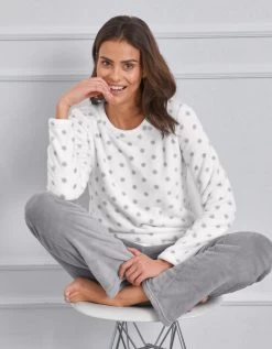 Pyjama Polaire Imprimé Pois Toucher Peluche Manches Longues