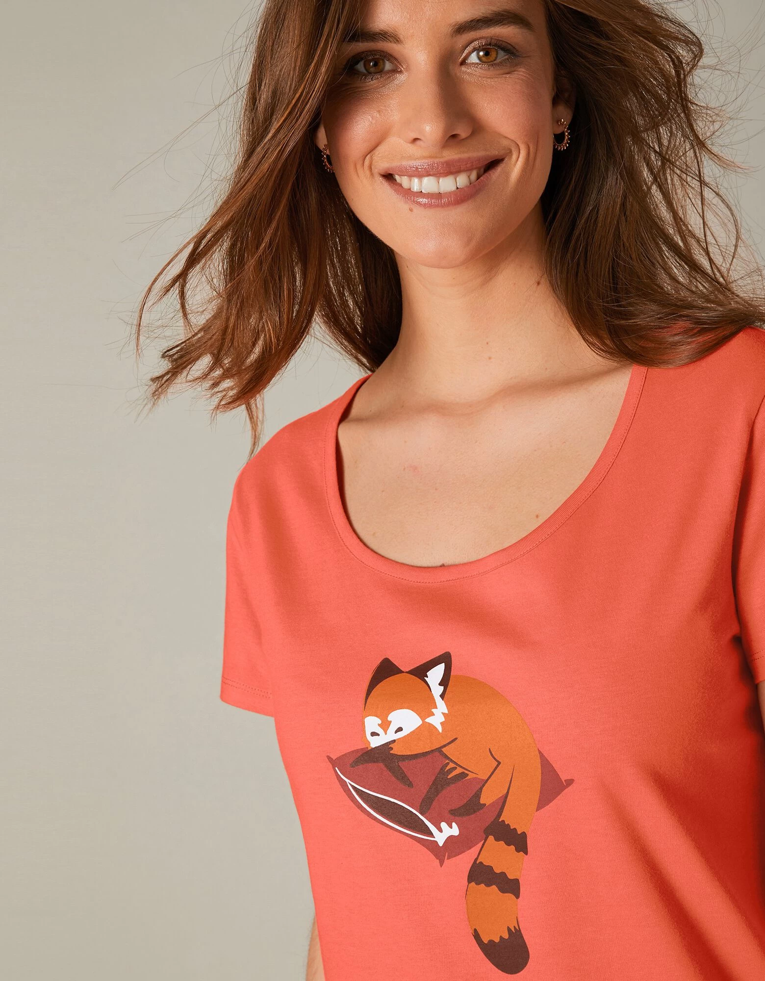 Chemise De Nuit Courte Manches Courtes Motif "panda Roux" 4 Chemise De Nuit Courte Manches Courtes Motif "panda Roux" – Image 2