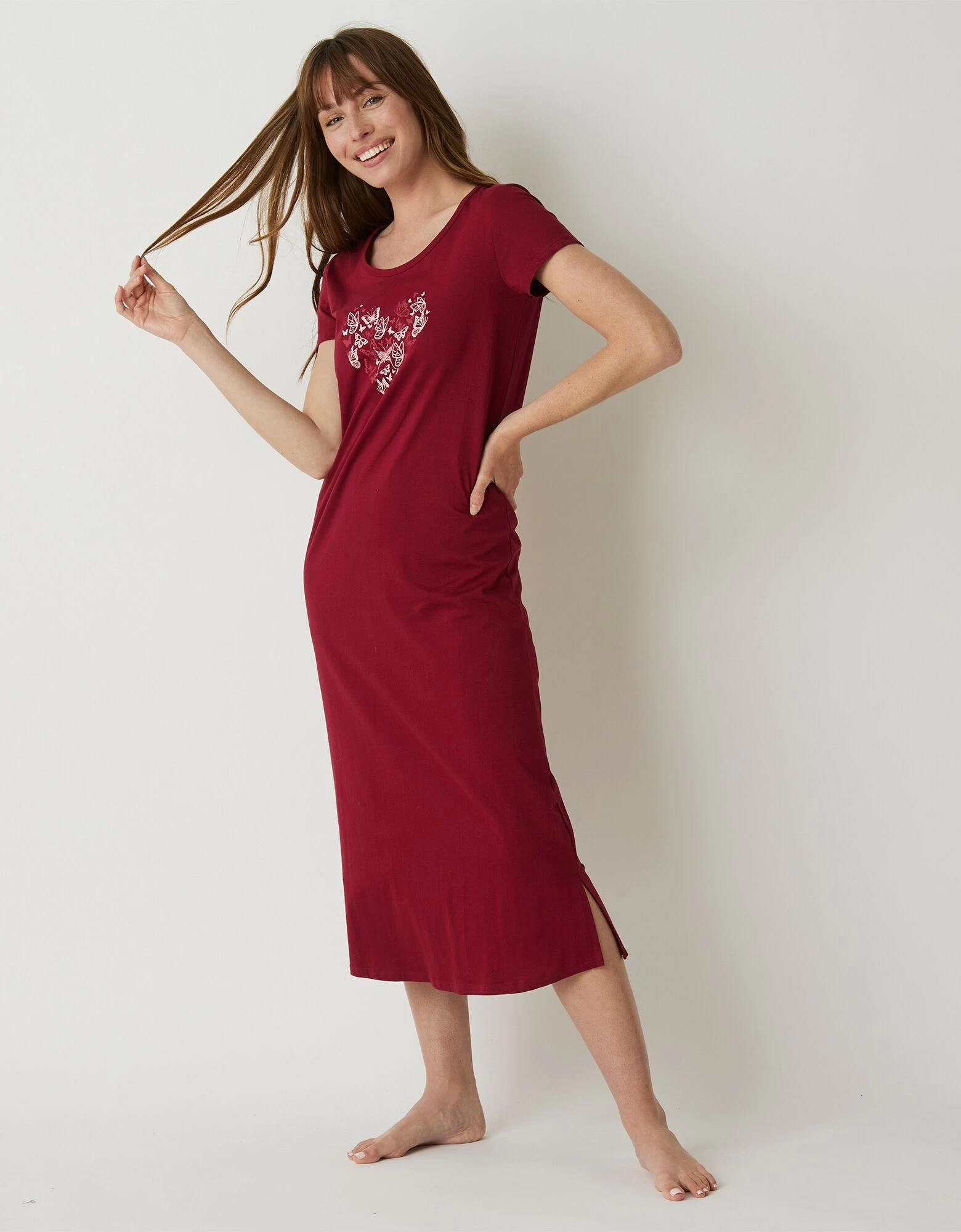 Chemise De Nuit Longue Manches Courtes Motif "papillons" 5 Chemise De Nuit Longue Manches Courtes Motif "papillons" – Image 3