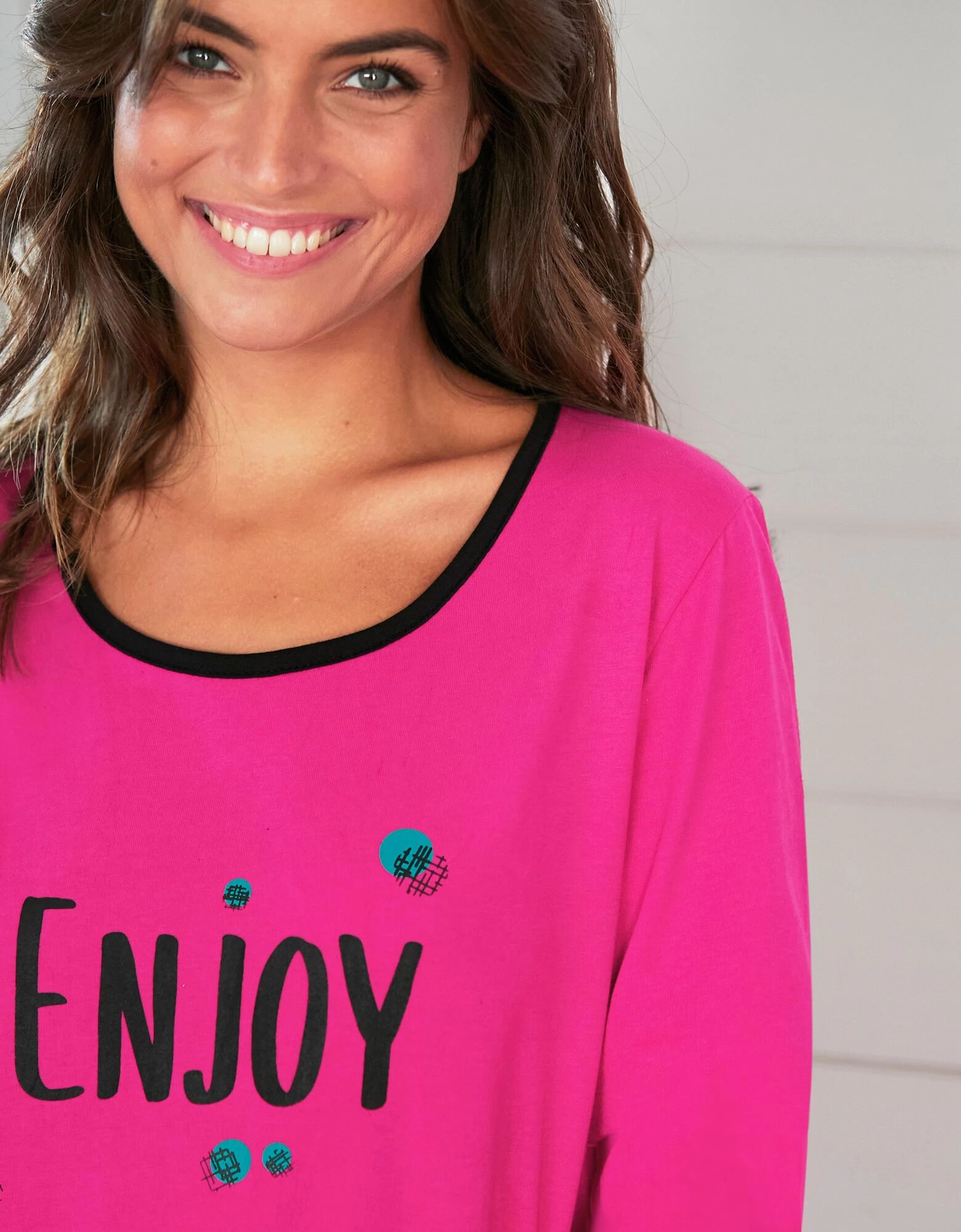 Tee-shirt Manches Longues Coton Uni Imprimé Placé "Enjoy" 7 Tee-shirt Manches Longues Coton Uni Imprimé Placé "Enjoy" – Image 5