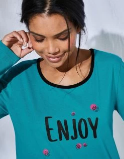 Tee-shirt Manches Longues Coton Uni Imprimé Placé "Enjoy" -Boutique De Lingerie De Mode 703596 C02 zoomx vue4