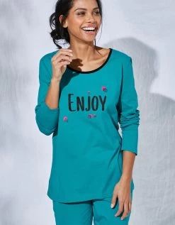 Tee-shirt Manches Longues Coton Uni Imprimé Placé "Enjoy" -Boutique De Lingerie De Mode 703596 C02 zoomx vue6