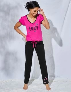 Pantalon Pyjama Coton Enjoy Uni Imprimé Placé -Boutique De Lingerie De Mode 703603 C01 zoomx vue3