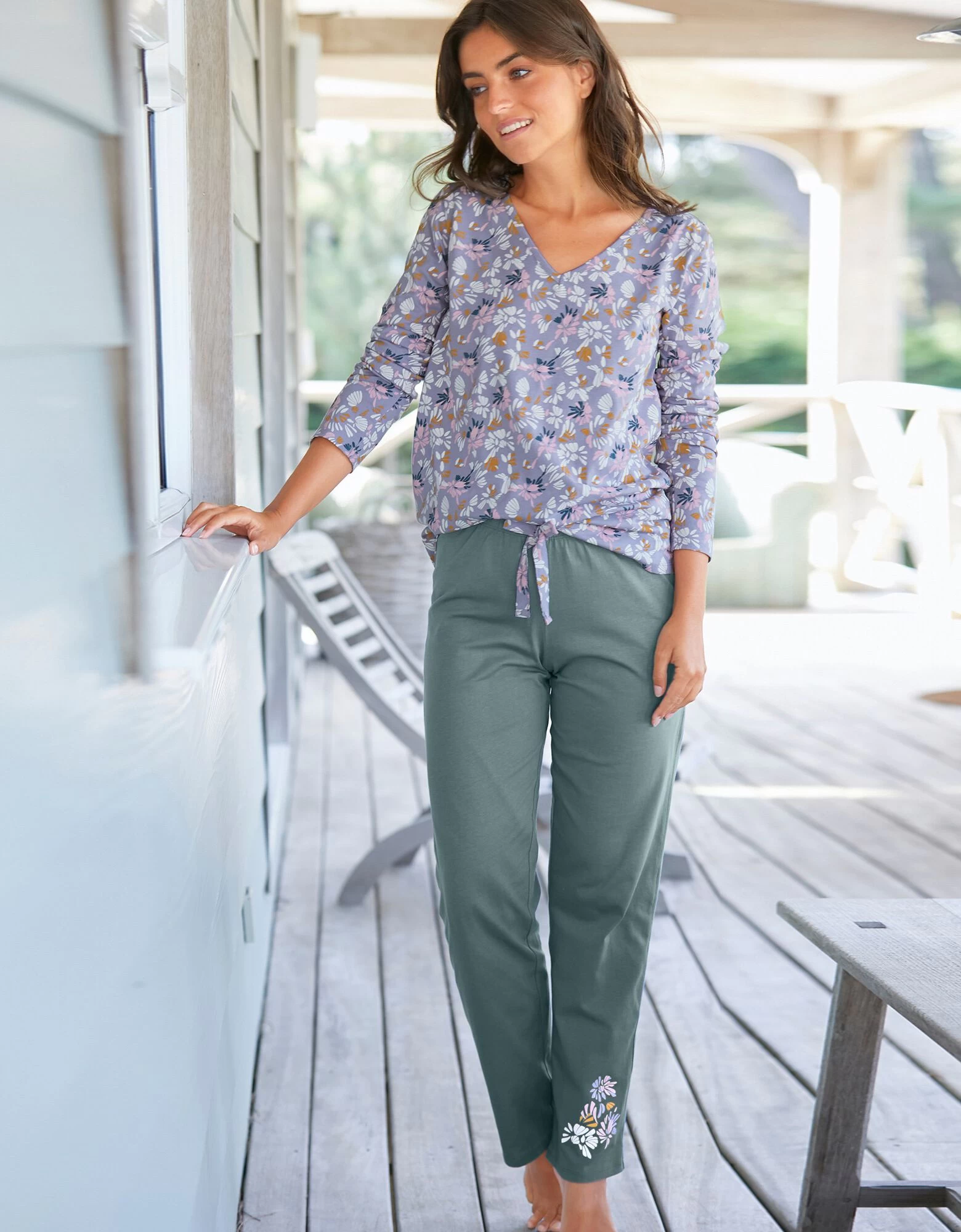 Pantalon Pyjama Coton Imprimé Placé "pétales" 5 Pantalon Pyjama Coton Imprimé Placé "pétales" – Image 3
