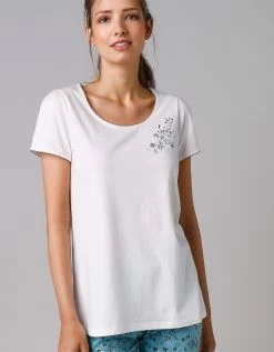 Tee-shirt De Pyjama Manches Courtes Imprimé Placé Fleurs