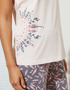 Pyjama Pantacourt En Jersey Imprimé Plumes Avec Pochon Assorti -Boutique De Lingerie De Mode 703678 C01 zoomx vue4