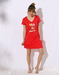 Chemise De Nuit Manches Courtes Imprimé « glaces » Et Message - Avec Pochon Assorti