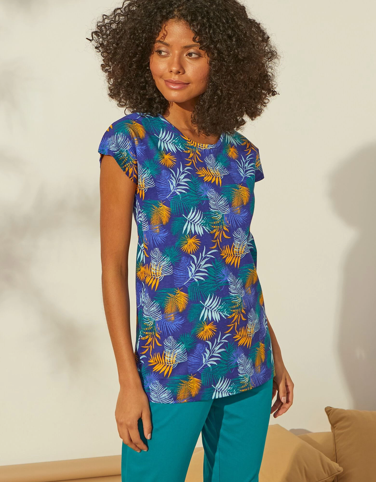 Tee-shirt De Pyjama En Coton Manches Courtes - Imprimé Tropical 3 Tee-shirt De Pyjama En Coton Manches Courtes - Imprimé Tropical