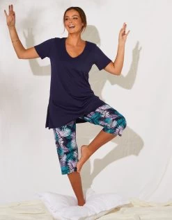 Pyjama Avec Pantacourt Imprimé Tropical