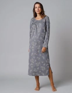 Chemise De Nuit Longue Manches Longues Imprimée "roses"