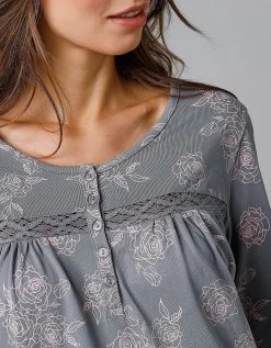 Chemise De Nuit Longue Manches Longues Imprimée "roses" -Boutique De Lingerie De Mode 703824 C01 zoomx vue3