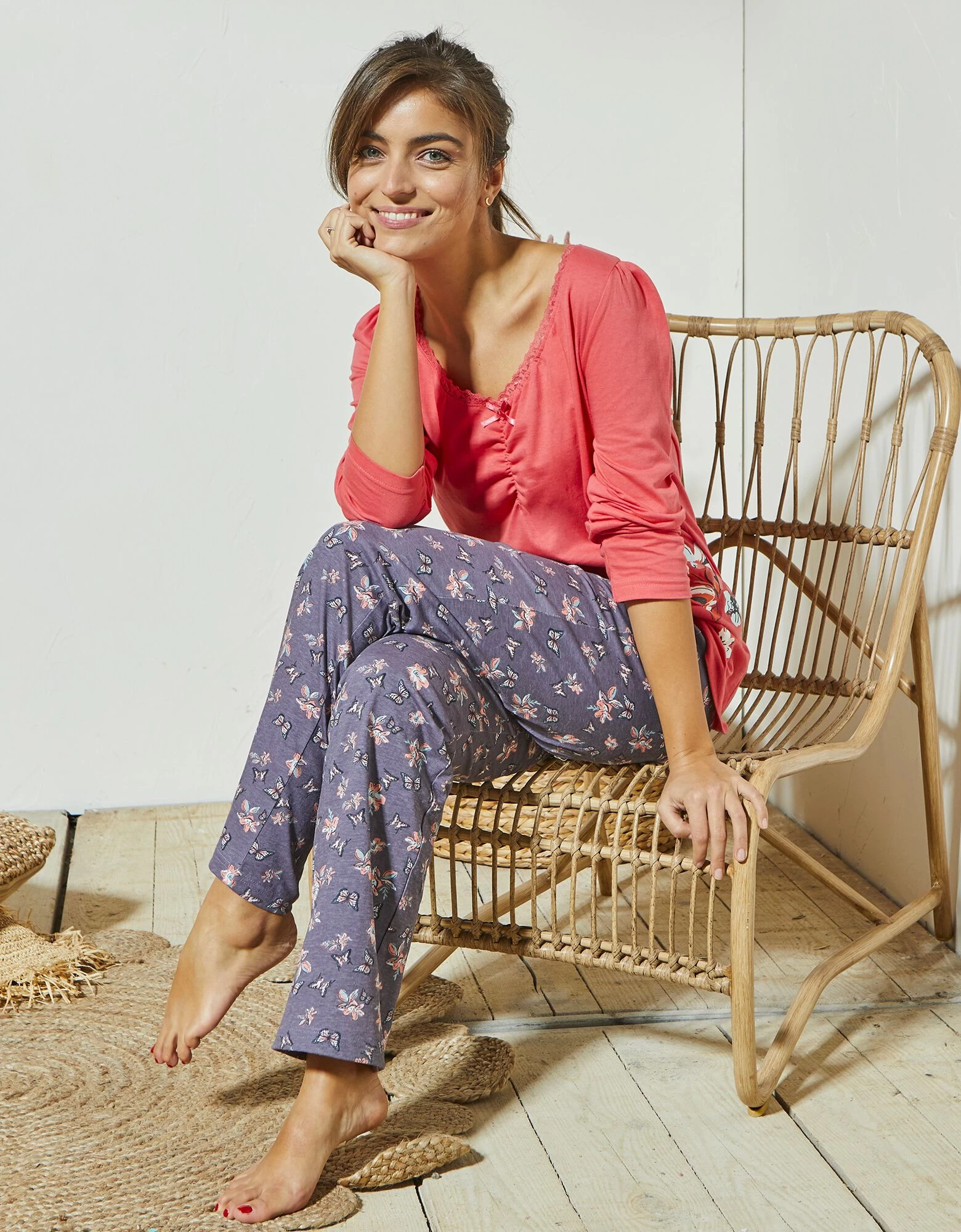 T-shirt Pyjama Manches Longues Imprimé Placé Papillons 5 T-shirt Pyjama Manches Longues Imprimé Placé Papillons – Image 3