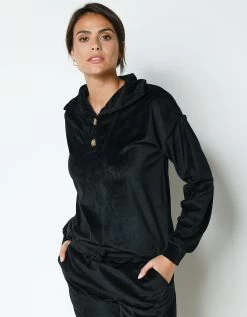 Pyjama Velours Stretch Manches Longues Col Boutonné -Boutique De Lingerie De Mode 703933 C01 zoomx vue3