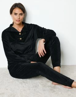 Pyjama Velours Stretch Manches Longues Col Boutonné -Boutique De Lingerie De Mode 703933 C01 zoomx vue5