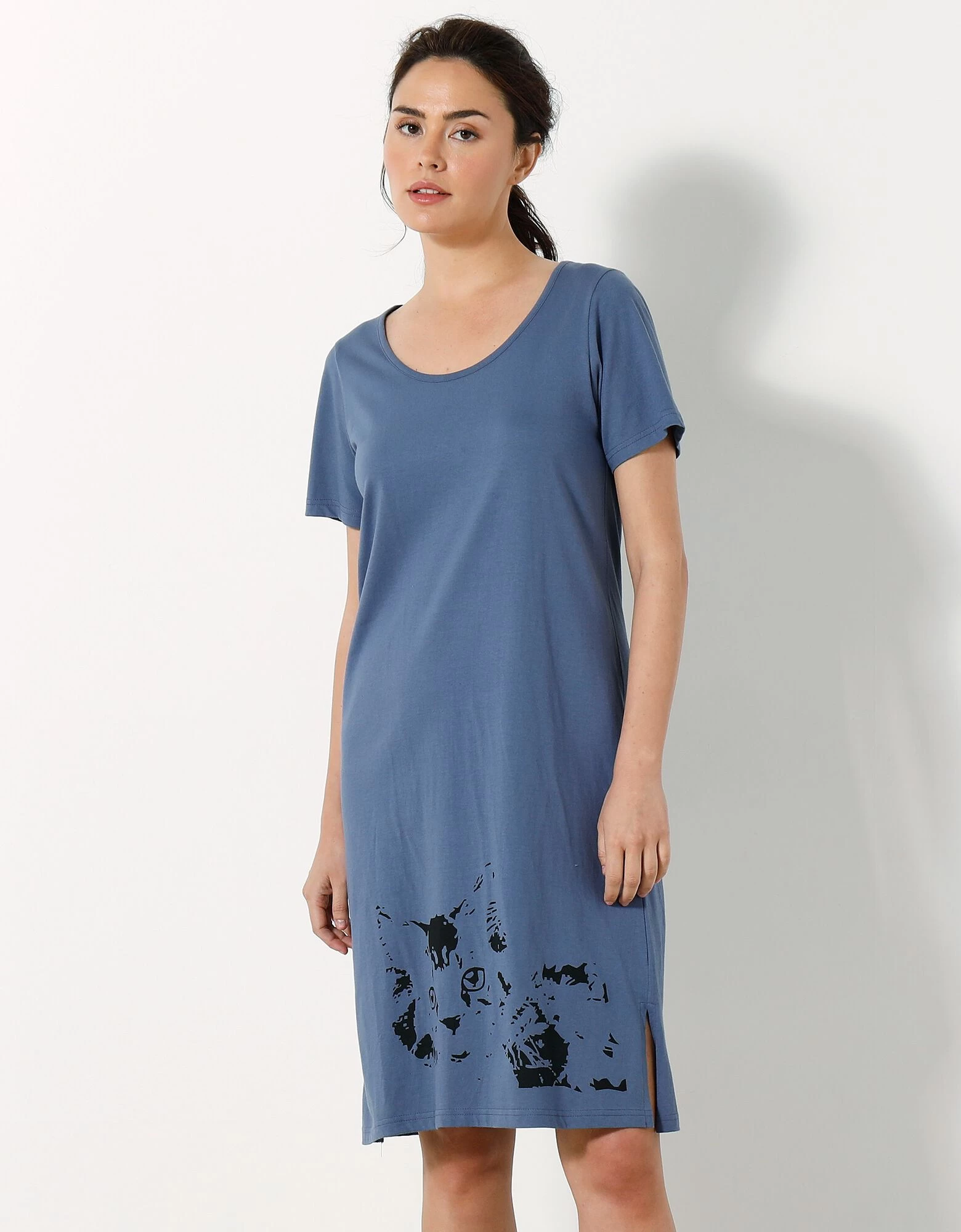 Chemise De Nuit Courte Imprimé Chat - Lot De 2 4 Chemise De Nuit Courte Imprimé Chat - Lot De 2 – Image 2