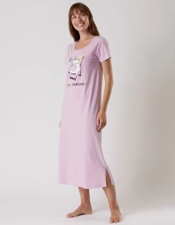 Chemise De Nuit Longue Manches Courtes – Imprimé "chat"