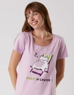 Chemise De Nuit Longue Manches Courtes – Imprimé "chat" -Boutique De Lingerie De Mode 703953 C01 zoomx vue3