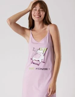 Nuisette Coton Fines Bretelles Imprimée "chat" -Boutique De Lingerie De Mode 703959 C01 zoomx vue3