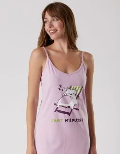 Nuisette Coton Fines Bretelles Imprimée "chat" -Boutique De Lingerie De Mode 703959 C01 zoomx vue5