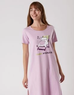 Chemise De Nuit Courte Manches Courtes – Imprimé "Chat" -Boutique De Lingerie De Mode 703987 C01 zoomx vue4