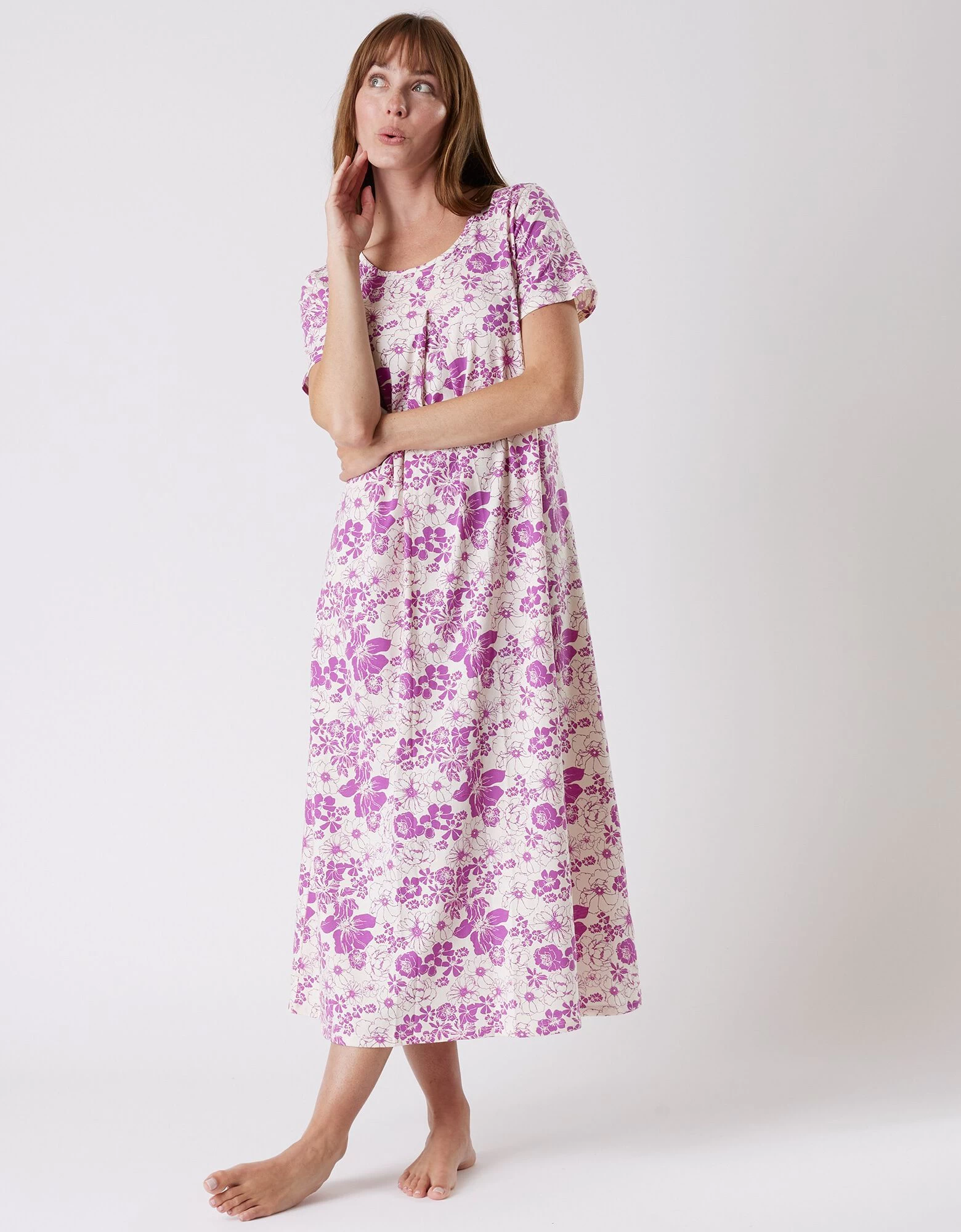 Chemise De Nuit Longue Imprimée Fleurie - Manches Courtes 3 Chemise De Nuit Longue Imprimée Fleurie - Manches Courtes