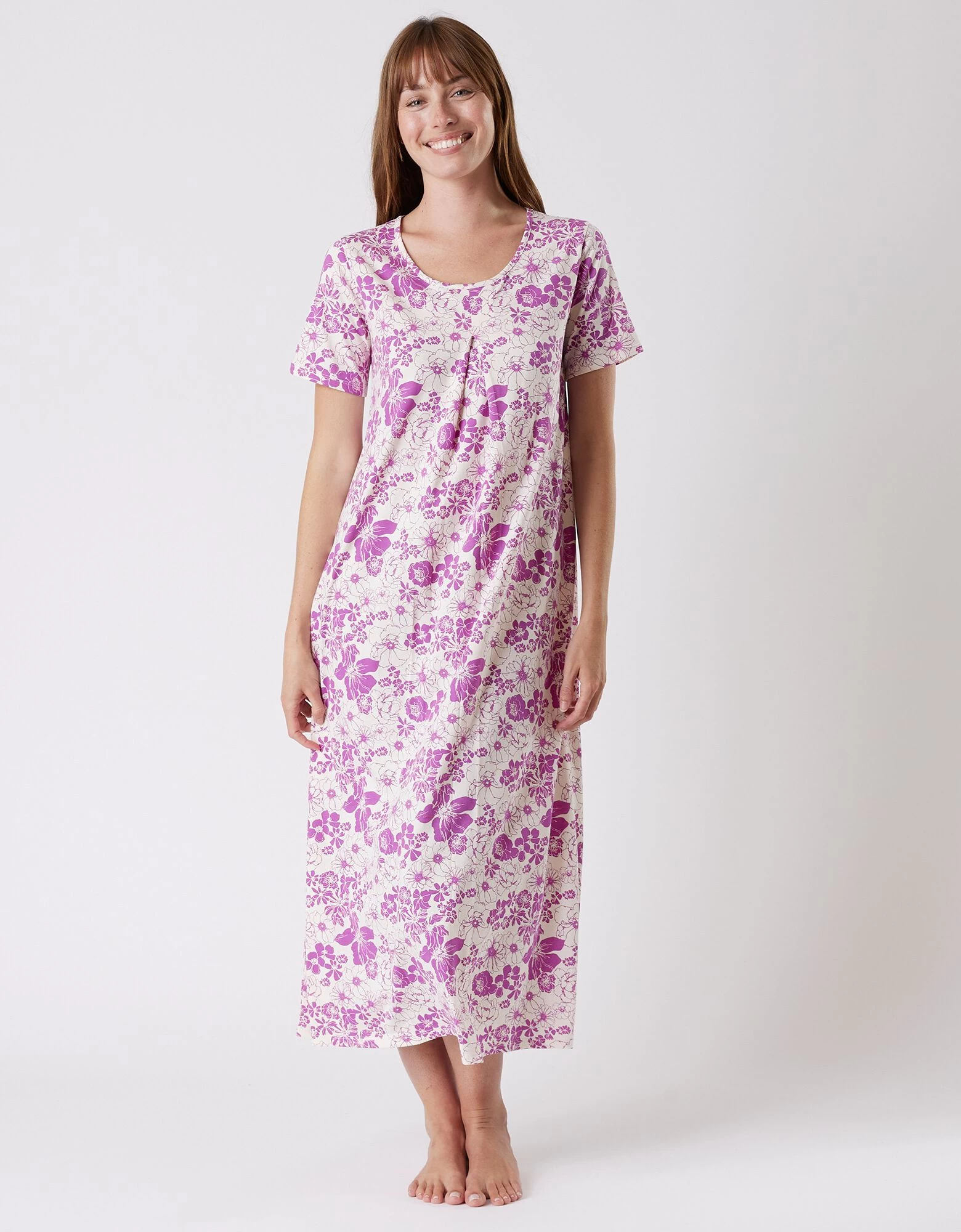 Chemise De Nuit Longue Imprimée Fleurie - Manches Courtes 5 Chemise De Nuit Longue Imprimée Fleurie - Manches Courtes – Image 3