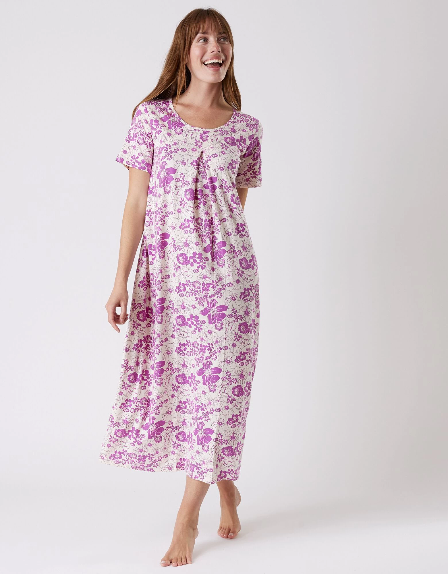 Chemise De Nuit Longue Imprimée Fleurie - Manches Courtes 7 Chemise De Nuit Longue Imprimée Fleurie - Manches Courtes – Image 5