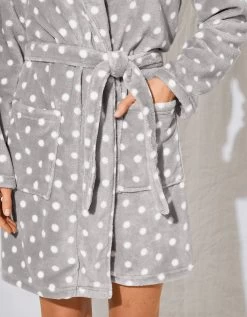 Peignoir Manches Longues Polaire Imprimée "pois" Toucher Peluche Longueur 92 Cm -Boutique De Lingerie De Mode 704512 C01 zoomx vue5