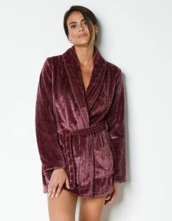 Peignoir Court En Polaire Peluche Texturé Avec Torsades -Boutique De Lingerie De Mode 704526 C01 zoomx vue3