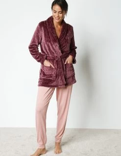 Peignoir Court En Polaire Peluche Texturé Avec Torsades -Boutique De Lingerie De Mode 704526 C01 zoomx vue4