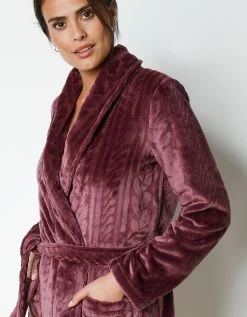 Peignoir Court En Polaire Peluche Texturé Avec Torsades -Boutique De Lingerie De Mode 704526 C01 zoomx vue5