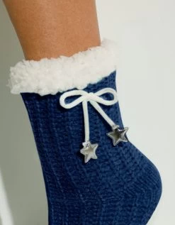 Chaussons-chaussettes Maille Chenille Fourrés - Noeud étoiles -Boutique De Lingerie De Mode 705357 C01 zoomx vue2