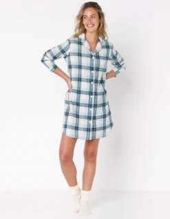 Chemise De Nuit En Pilou Forme Liquette Imprimé Carreaux