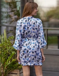 Peignoir Court Forme Kimono Satin Imprimé Fleuri -Boutique De Lingerie De Mode 706188 C01 zoomx vue3